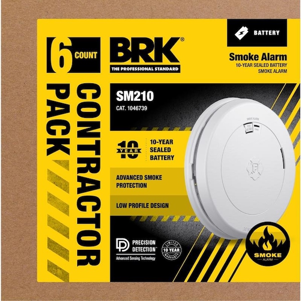 BRK Battery-Powered Photoelectric Smoke Detector 6 pk